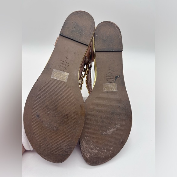 Women's Steve Madden Caramel Thong Sandals Gold Chain Accent Size 7 Pull On - Picture 6 of 10